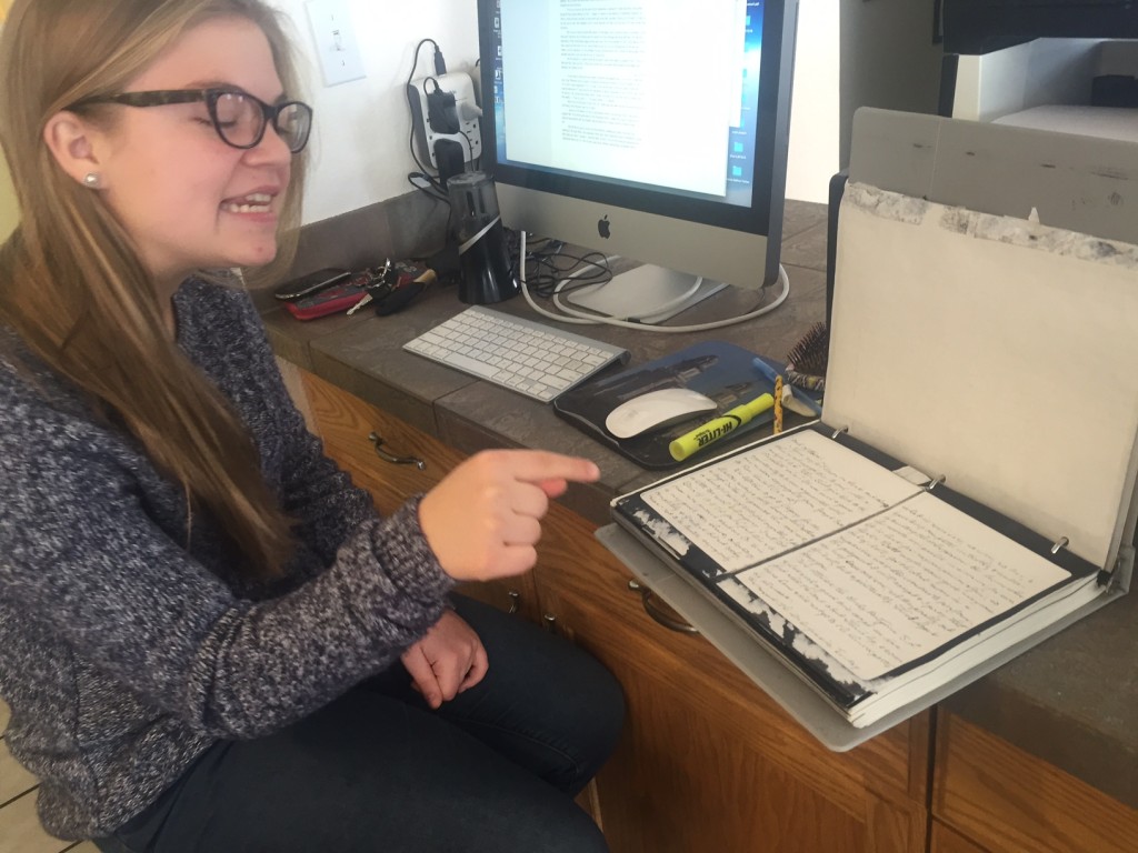 Rebecca transcribing Great-Gma's journal